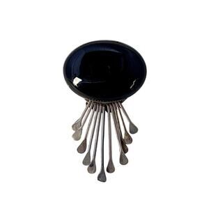 Vintage Mexico AIS Sterling Silver Hematite Pin/Brooch/ Pendant w/ Dangles